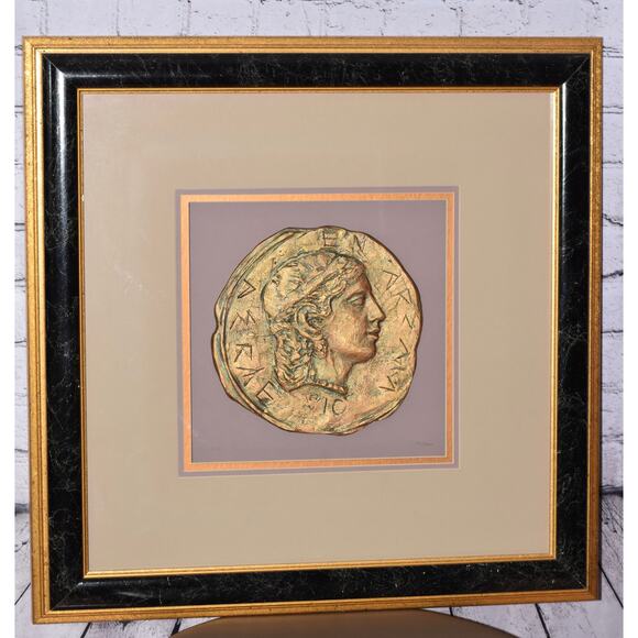 F. McLain Original Three Dimensional Ceramic Token Framed  F. McLain Original Three Dimensional Ceramic Token Framed Signed Art